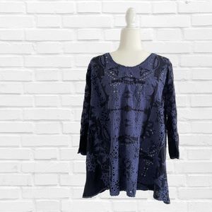 Johnny Was Christina Eyelet Top Dark Blue Size Small